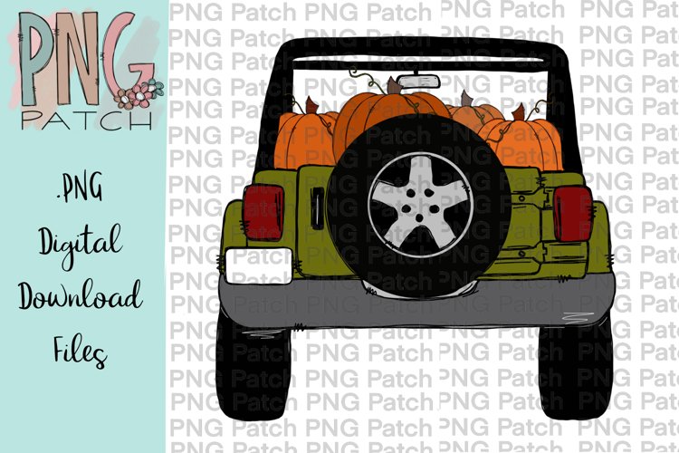 Green Topless SUV with Pumpkins, Fall PNG File example image 1