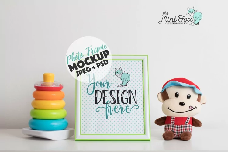 Children Photo Frame Mockup with Toys| Nursery Mock Up