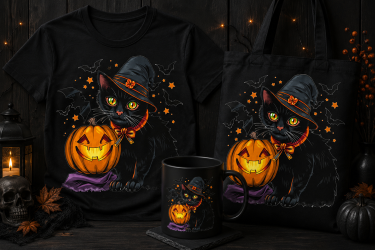 Halloween Black Cat PNG | Witch Hat Pumpkin Spooky Clipart
