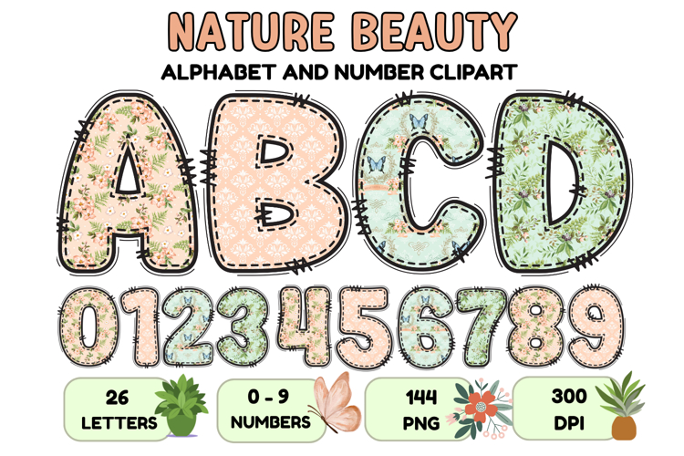 Garden Nature Beauty Alphabet PNG Letters & Numbers 300DPI