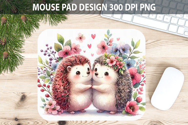 Watercolor Hedgehog Mouse Pad Sublimation - Valentines PNG