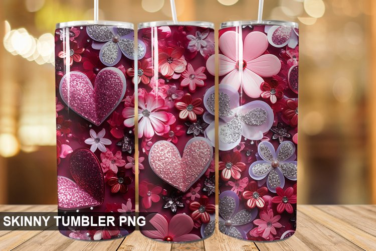 3D Valentines Day Tumbler Design | Sublimation Wrap 20 Oz