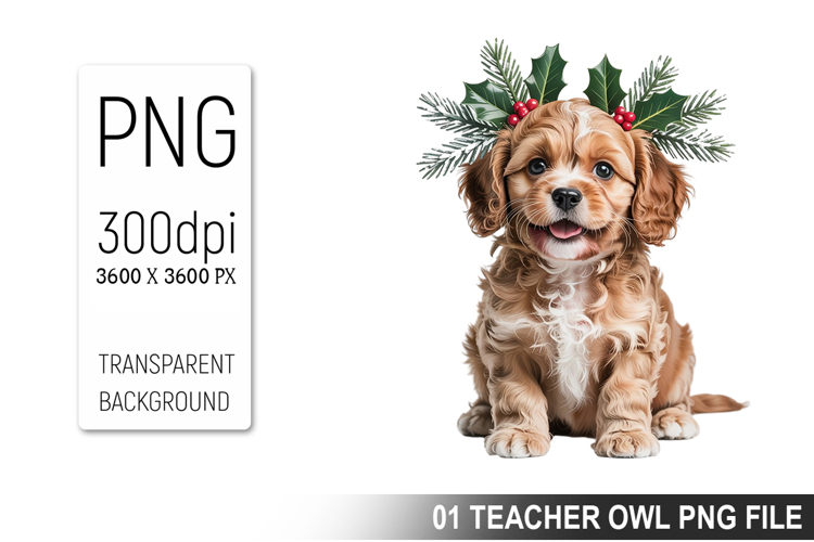 Cute Floral Dog, Animal Sublimation Clipart PNG