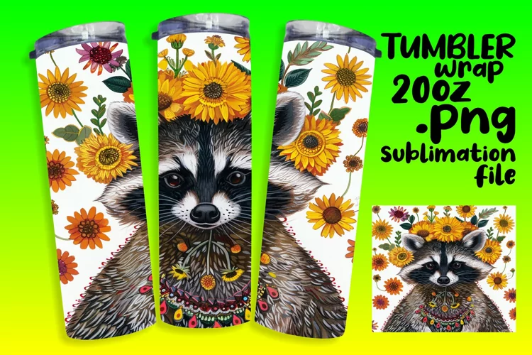 Colorful Raccoon & Bloom Tumbler Wrap Sublimation