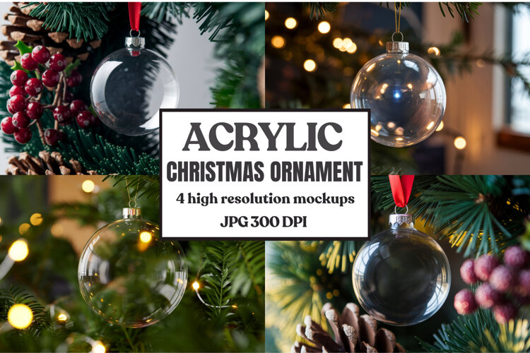 Christmas Acrylic Ornament Mockups | Round Clear Acrylic Orn example image 1