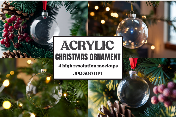 Christmas Acrylic Ornament Mockups | Round Clear Acrylic Orn