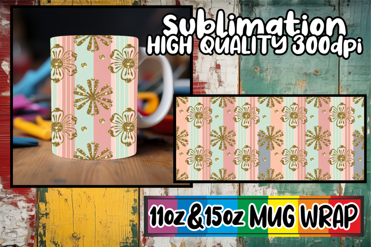 Tranquil vibes 11oz 15oz mug wrap, Gold Flower