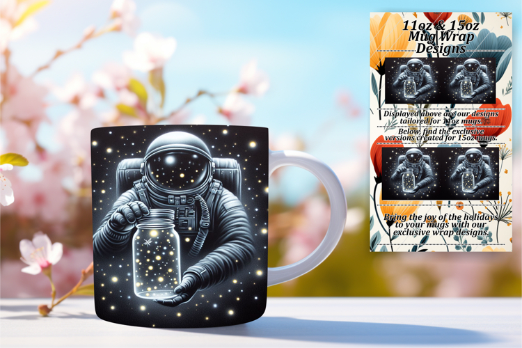Creative 11oz Mug Wrap Png Artwork , Astronaut