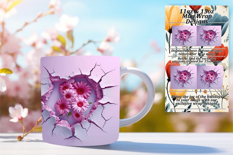 Blossom Burst: 3D Heart Mug Wrap Assortment