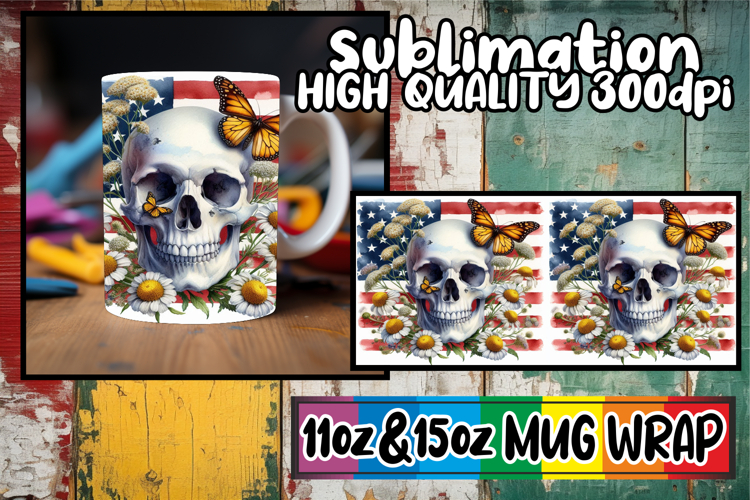 Joyful vibes 11oz 15oz sublimation wrap, Skull USA