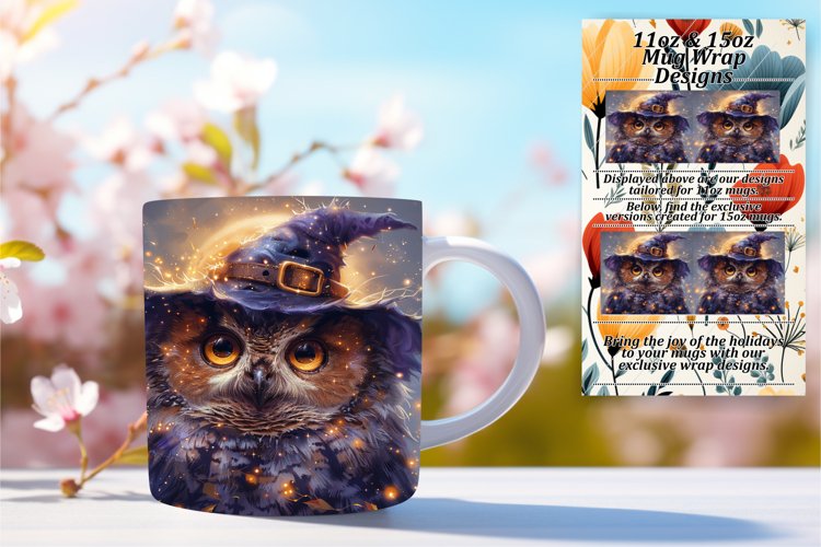Watercolor Owl Mug Wrap Spring Design 11oz 15oz example image 1