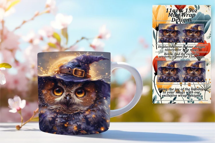 Watercolor Owl Mug Wrap Spring Design 11oz 15oz