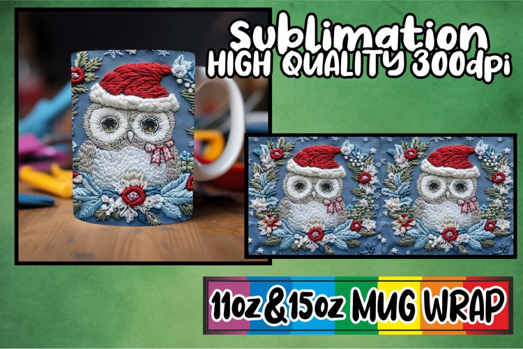 Winter Owl Wrap Embroidered 11oz 15oz Mug Christmas