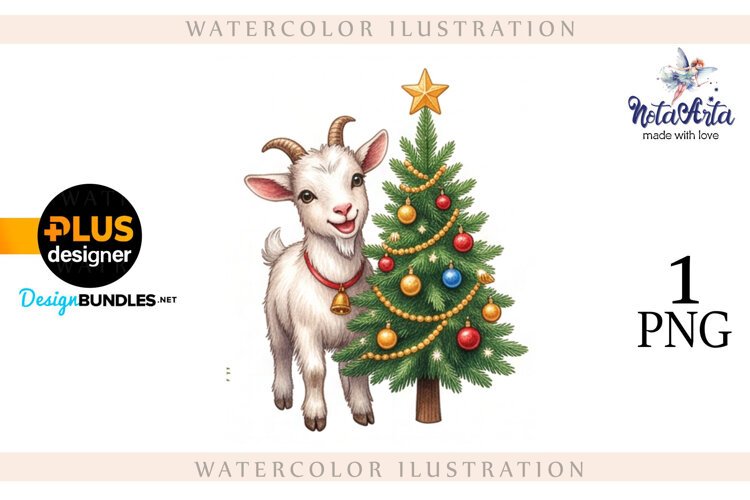 Christmas Goat in Watercolor Style example image 1