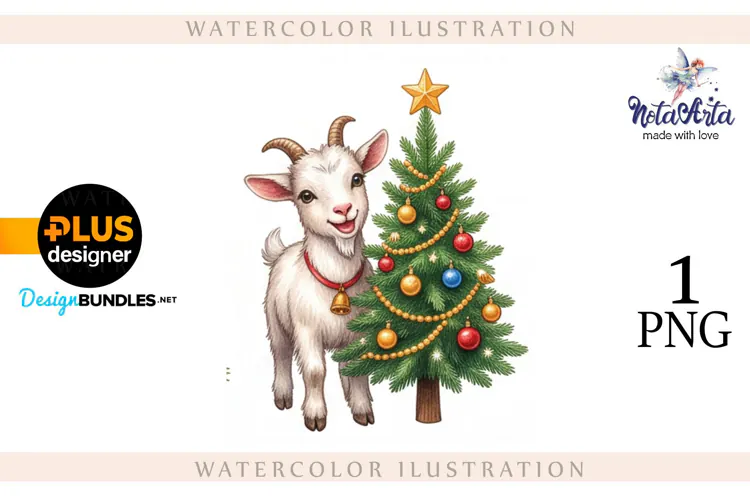 Christmas Goat in Watercolor Style
