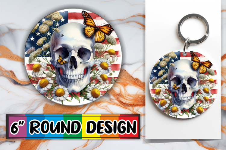 Bright Round Ornaments Sublimation, Skull USA