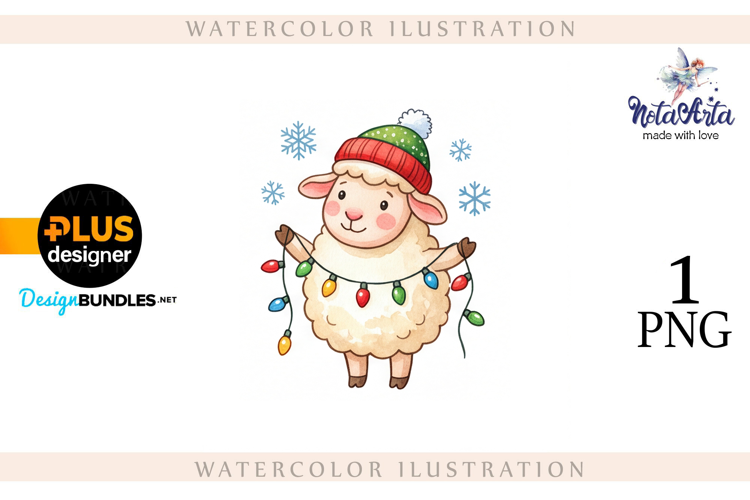 Christmas Sheep in Watercolor Style