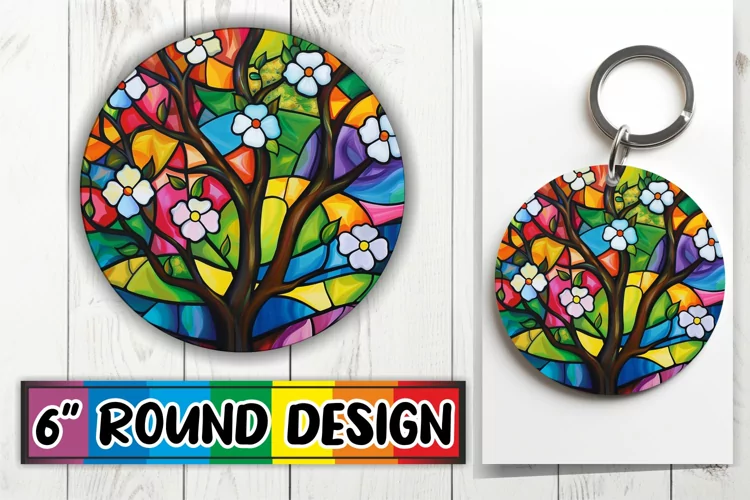 Colorful Tree Stained Glass Round Design Sublimation