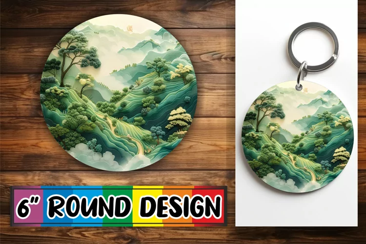 Spring Landscape Embroidered Circle Kaychain Sublimation