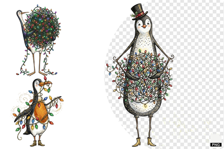 Whimsical Christmas Penguin PNG