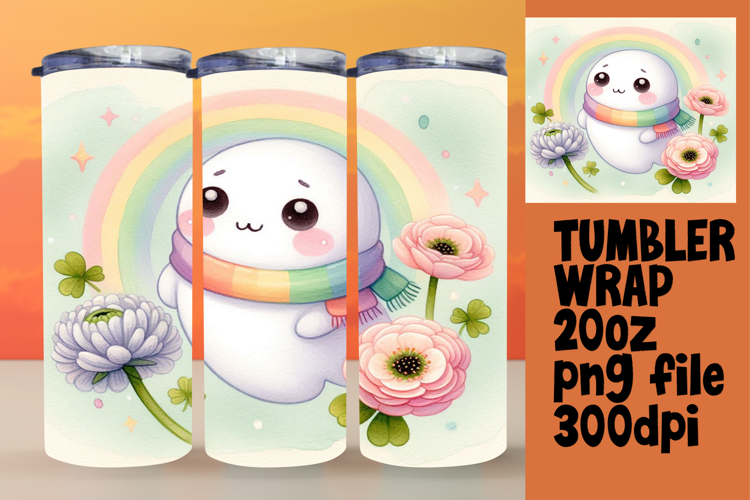 20oz Tumbler Template for Gifts , Cute Ghost