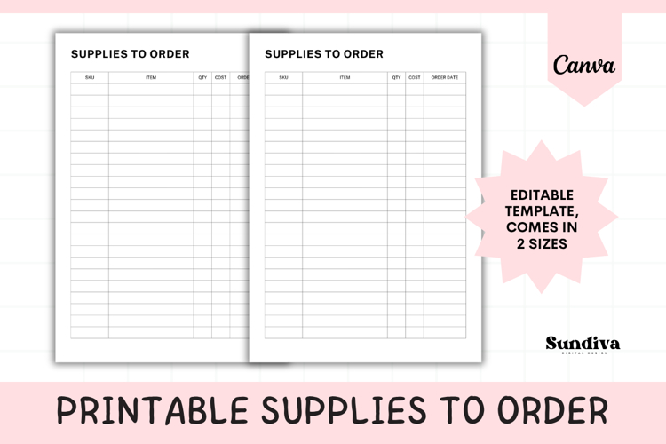 Editable Supplies to Order Template 1