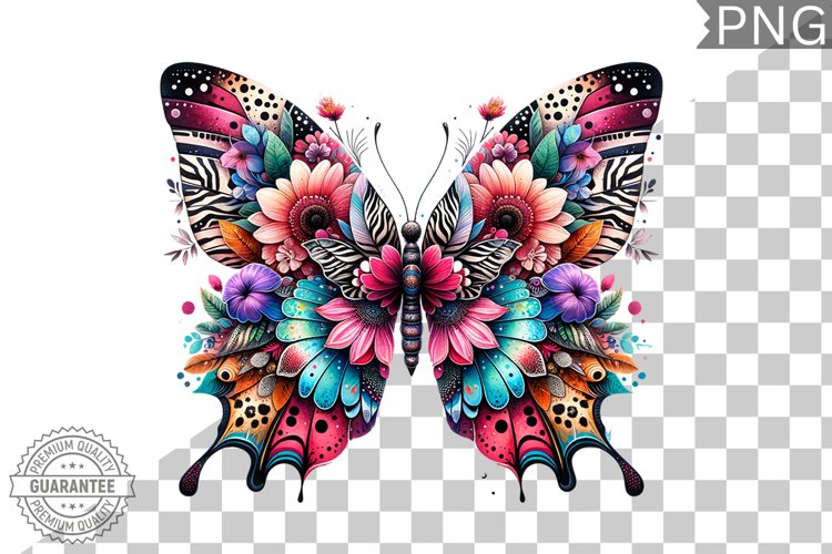 Vibrant Floral Butterfly Sublimation - Clipart PNG Design