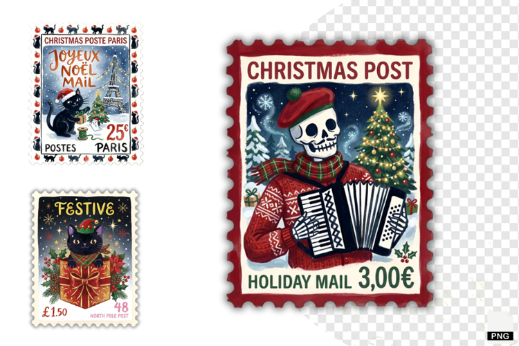 Christmas Postage Stamps Clipart