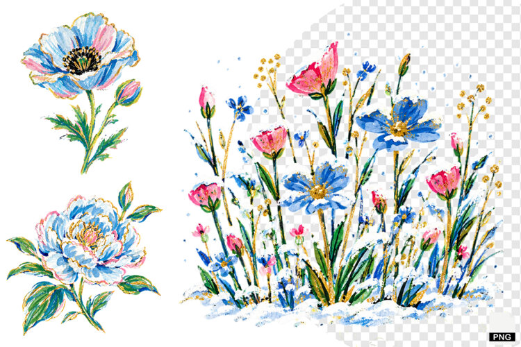 Snowy Meadow Wildflowers Clipart example image 1