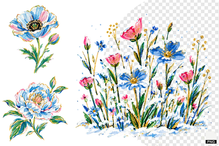Snowy Meadow Wildflowers Clipart