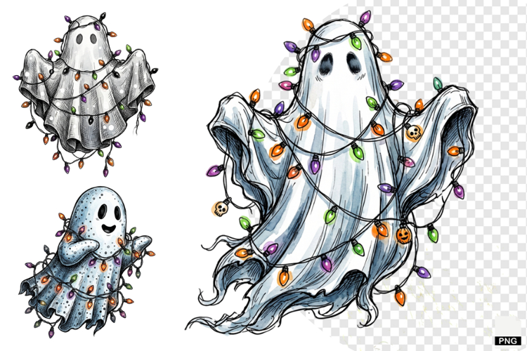 Ghosts & Halloween Lights PNG