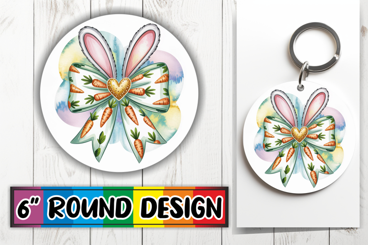 Unique Round Keychain Sublimation, Easter Bow