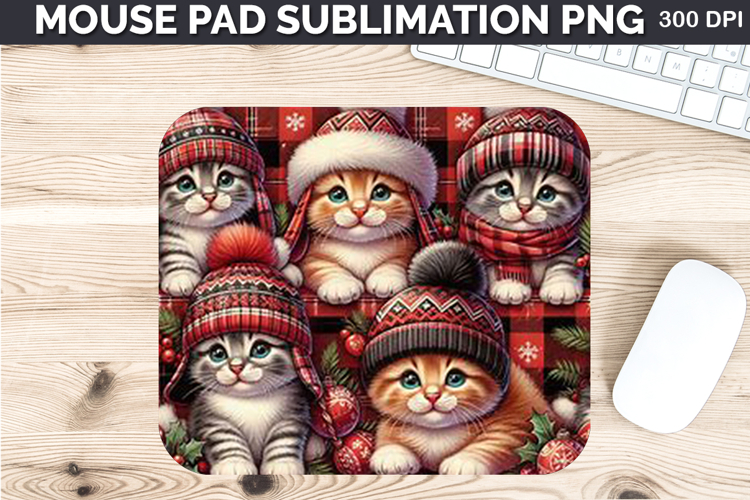 Watercolor Cat Mouse Pad Sublimation - Christmas PNG Design