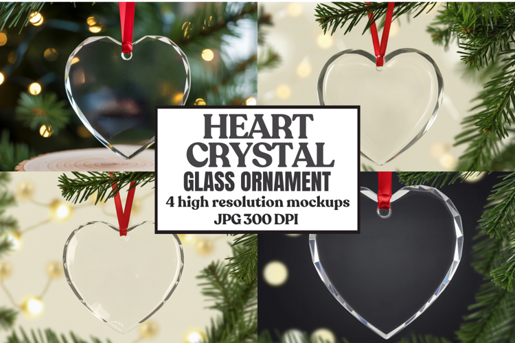 Christmas Heart Crystal Glass Ornament Mockups