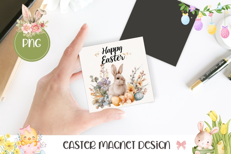 Cartoon Bunny PNG, Easter Eggs Square Coaster Design