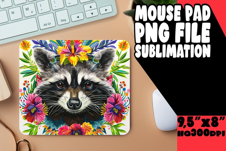 Colorful Raccoon   Bloom Mouse Pad Sublimation PNG