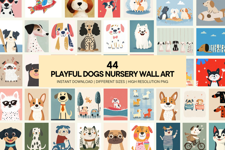 Playful Dogs Nursery Wall Art Cute Puppy Printable Posters example image 1