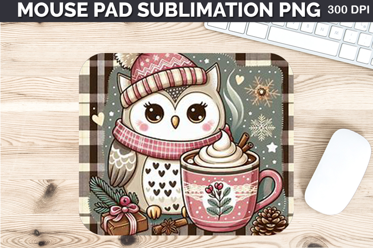 Watercolor Owls Mouse Pad Sublimation - Christmas PNG Design