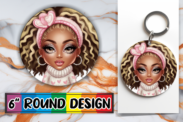 Sweet Sublimation Circle Keychain, Afro Girl
