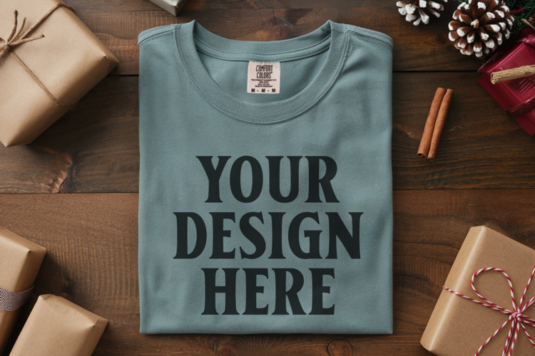 Bay Comfort Colors 1717 Christmas Folded T-Shirt Mockup
