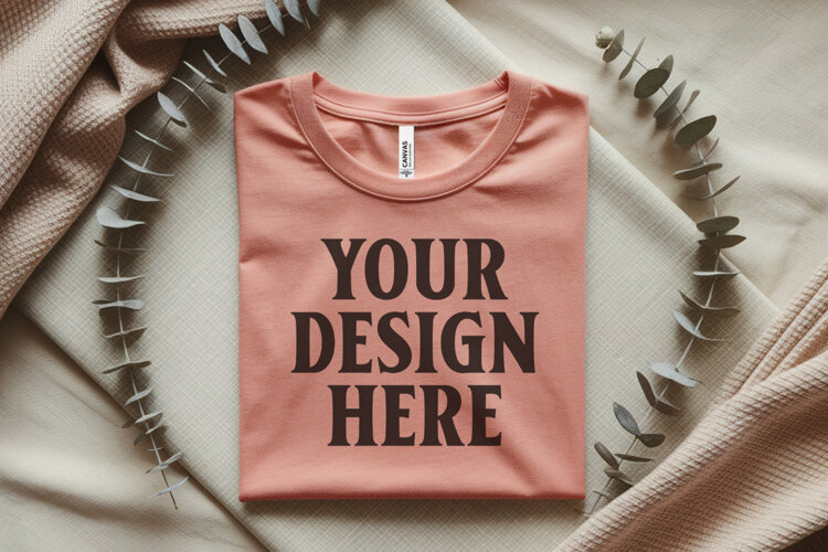 Heather Peach Bella Canvas 3001 Flat Lay T-Shirt Mockup example image 1