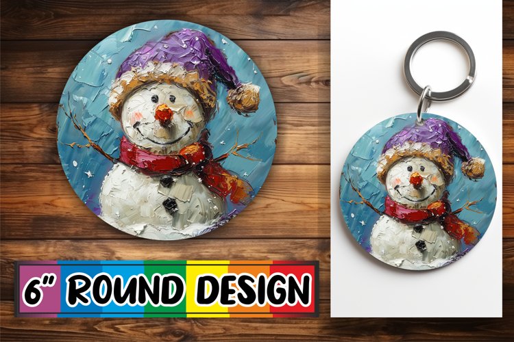 Cute Christmas Snowman Keychain Design Round