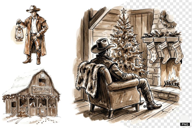 Christmas Festive Western Clipart