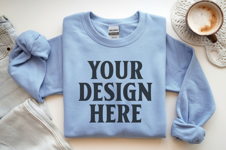 Carolina Blue Gildan 18000 Folded Flat Lay Mockups