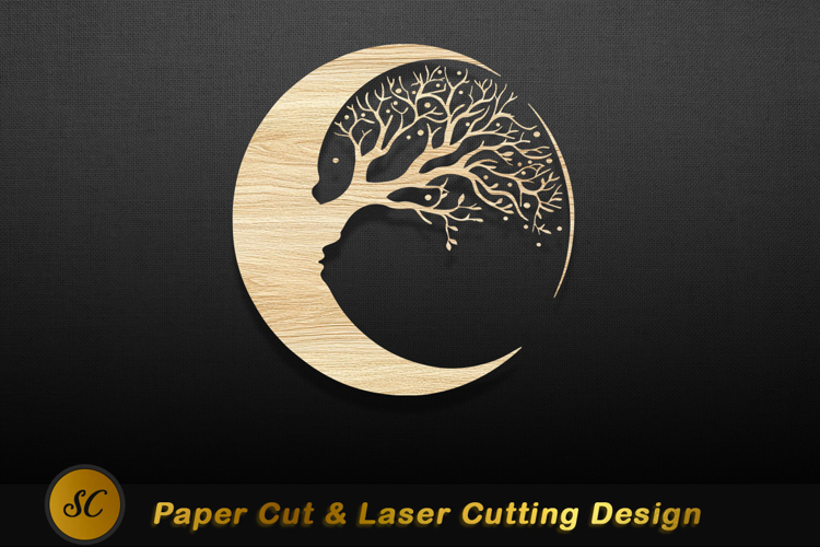 Crescent moon tree profile face wood Laser cut