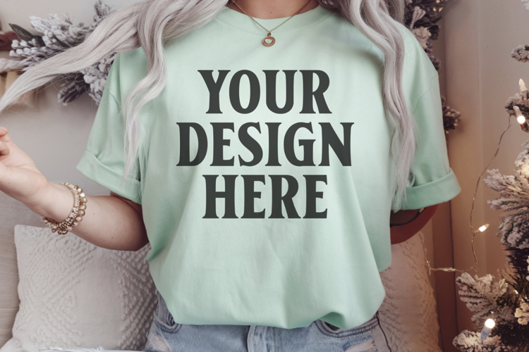 Comfort Colors 1717 Bay Christmas T-Shirt Mockup, Boho