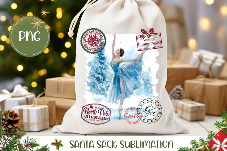 Winter Ballerina Santa Sack, Christmas Gift Bag Design