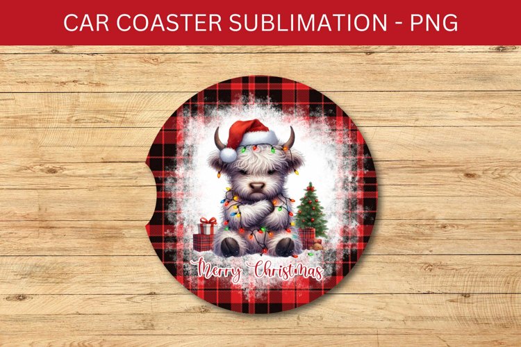 rounded car coaster - grumpy highland cow
