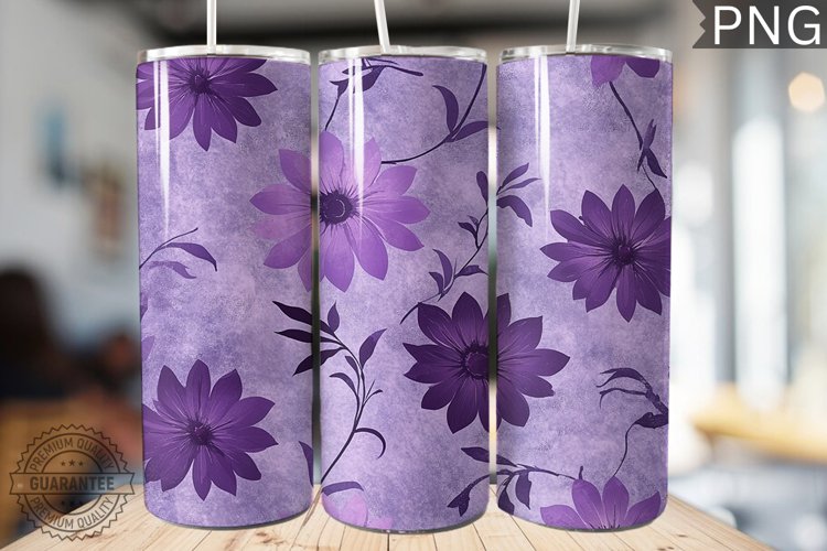 Purple Floral Tumbler Wrap - High Quality 300 Dpi example image 1