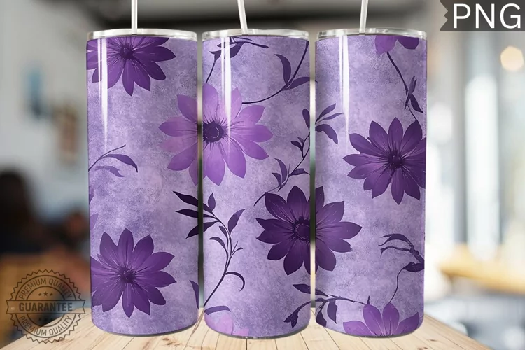 Purple Floral Tumbler Wrap - High Quality 300 Dpi